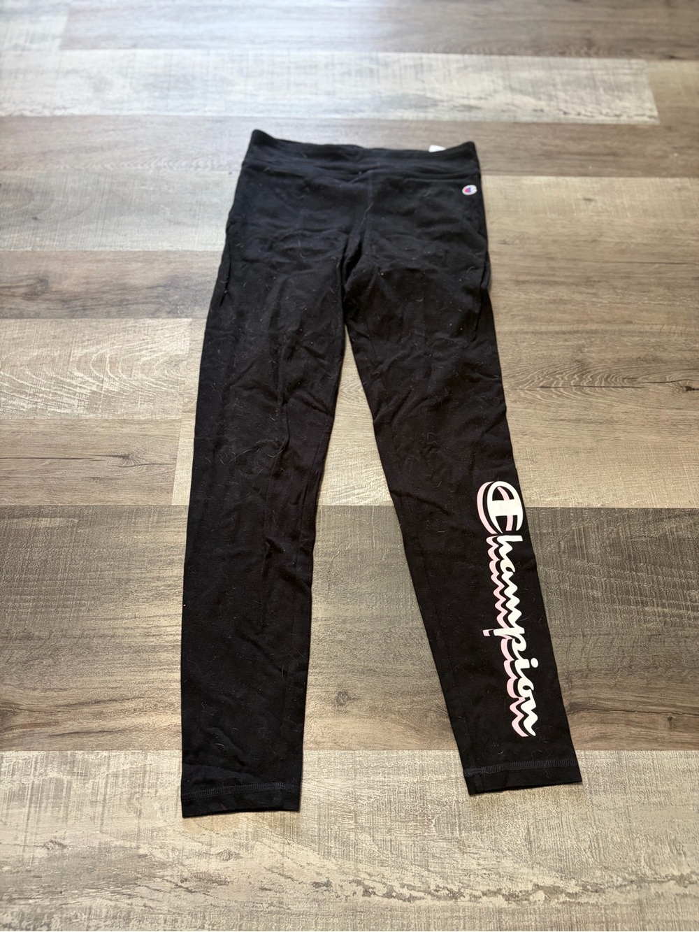 Champion Black Leggings with Pink Outline Logo